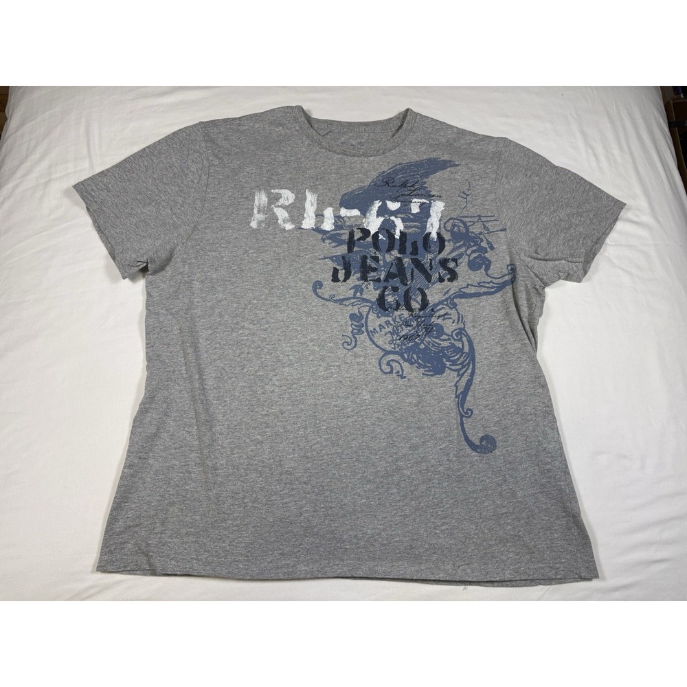 Polo Jeans Co Ralph Lauren Shirt XL Gray RL-67 Distressed Spell Out Graphic